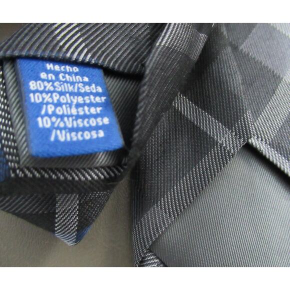 Vince Camuto Zecca Silk Blend Plaid Black Grey & Blue Tartan Mens Necktie NEW - Picture 3 of 3